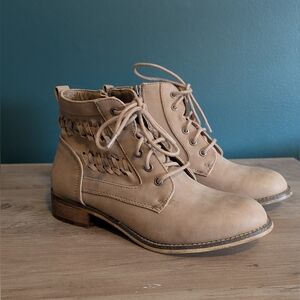 Tan Lace-Up Ankle Boots